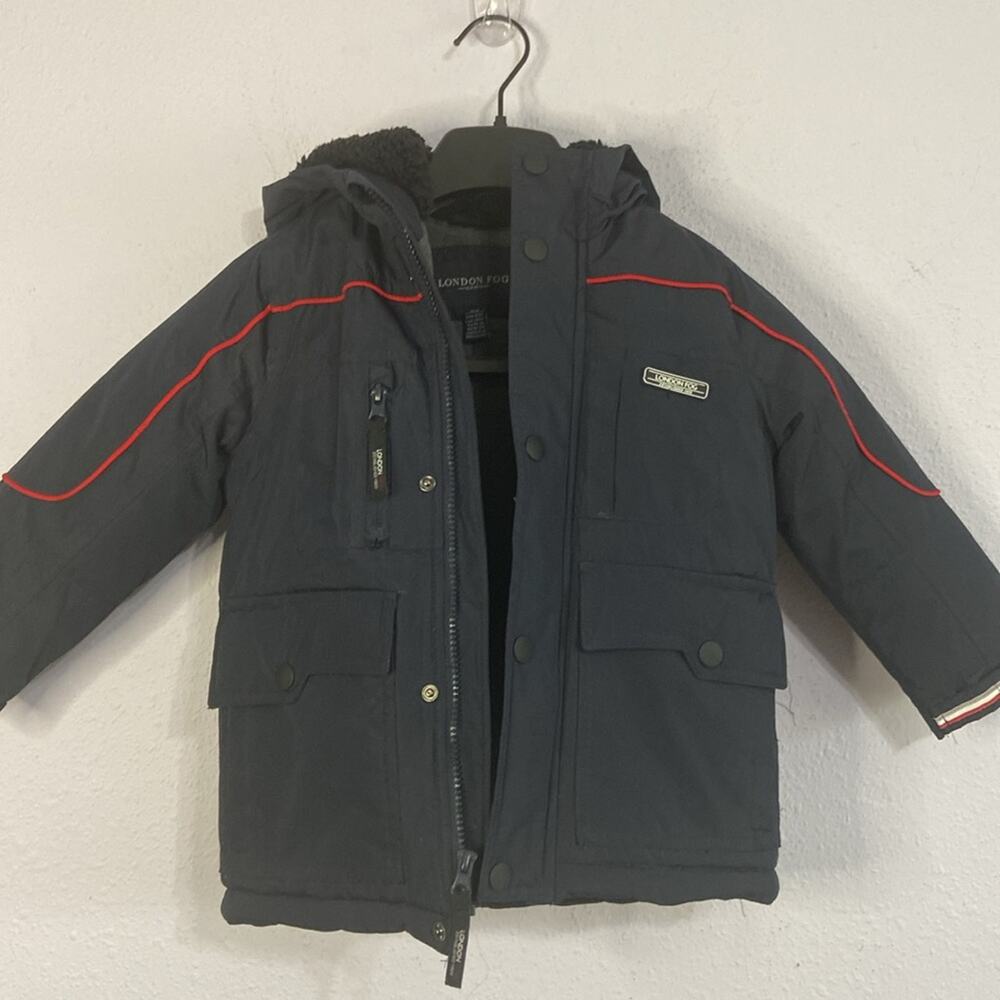 London Fog Kids Navy Sherpa Lined Hooded Winter Jacket Size 4 - Picture 2 of 13